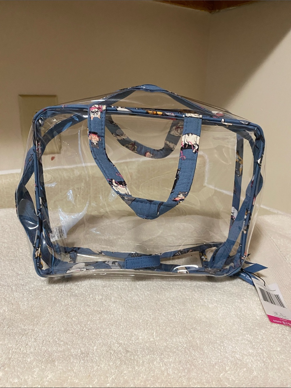 NWT Vera Bradley Clear Travel Tote with Blue Floral-Trim